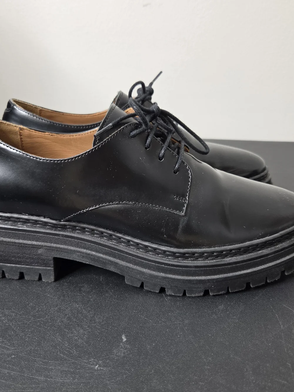 Bobbies Paris Chunky Oxford Black Leather Shoes